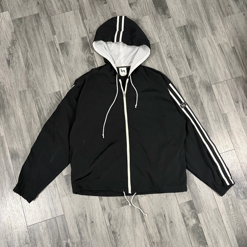 blanc noir Black and White Mesh-Lined Hooded Jacket